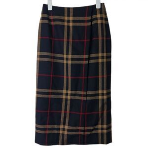 Jones New York Wool Plaid Midi Skirt Full Wrap Around Size 8P Worsted Wool